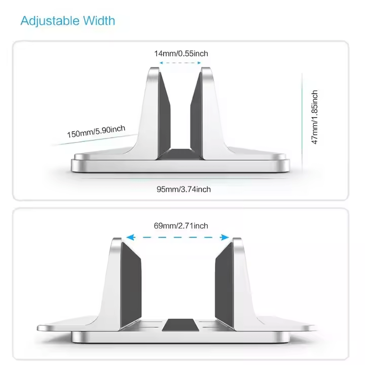 iDock Desktop Aluminum Adjustable Size Vertical Laptop Stand Fits for All MacBook Surface Chromebook and Gaming Laptops - iDock Laptopstand