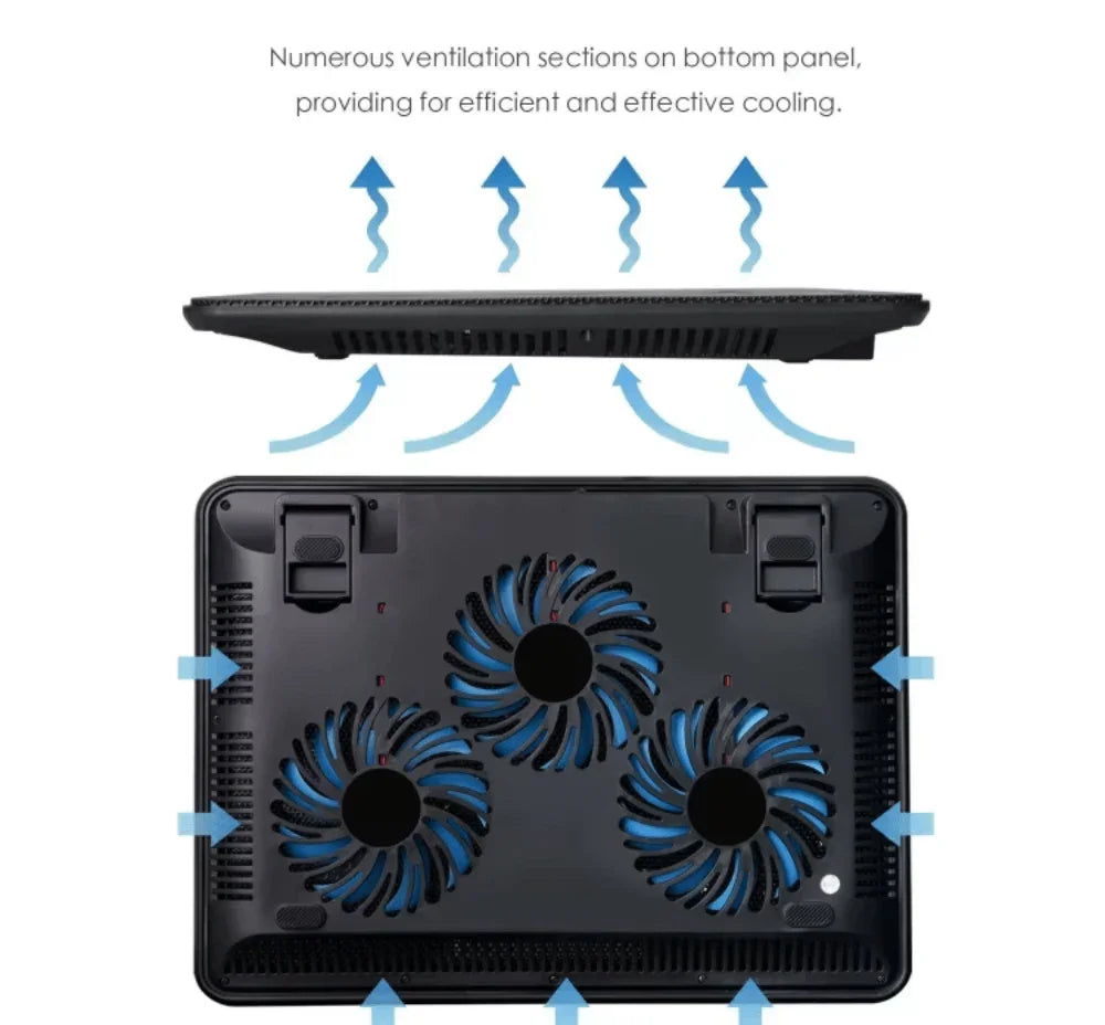 iDock Ergonomic 3 Fans Laptop Cooling Pad Portable Slim USB Powered Laptop Cooler for 15.6 - 17 Inch - iDock Laptopstand