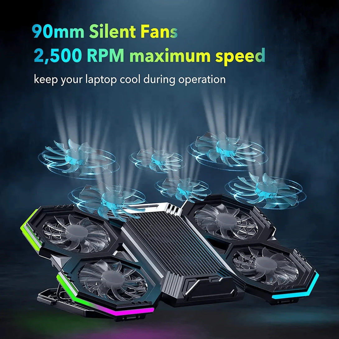 iDock Ergonomic 6 Fans Comfort Notebook Cooler RGB Gaming Laptop Cooler Laptop Cooling Pad with Phone Holder - iDock Laptopstand