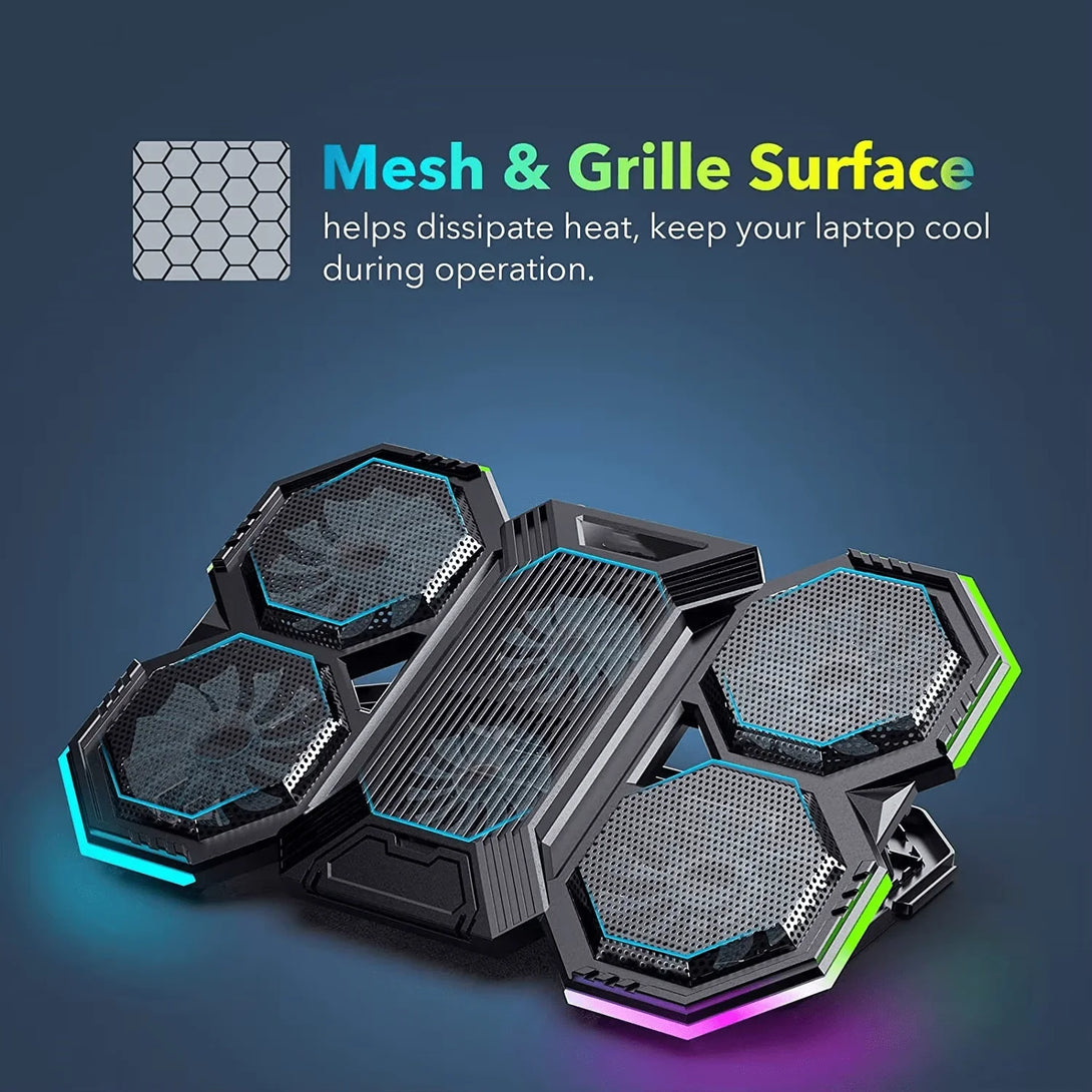 iDock Ergonomic 6 Fans Comfort Notebook Cooler RGB Gaming Laptop Cooler Laptop Cooling Pad with Phone Holder - iDock Laptopstand