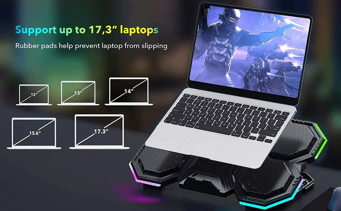 iDock Ergonomic 6 Fans Comfort Notebook Cooler RGB Gaming Laptop Cooler Laptop Cooling Pad with Phone Holder - iDock Laptopstand