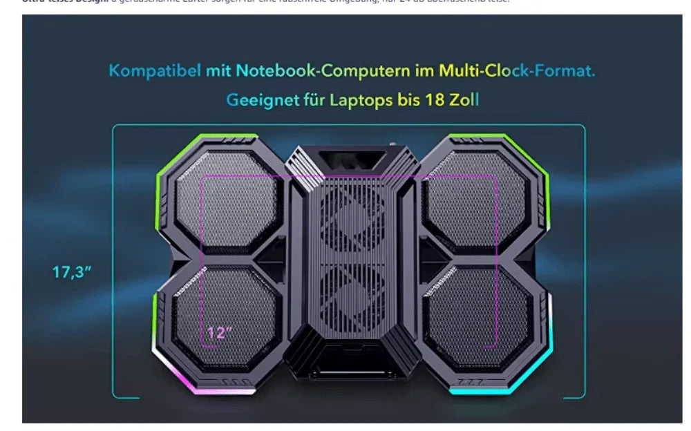 iDock Ergonomic 6 Fans Comfort Notebook Cooler RGB Gaming Laptop Cooler Laptop Cooling Pad with Phone Holder - iDock Laptopstand