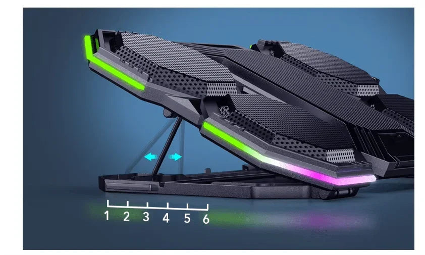 iDock Ergonomic 6 Fans Comfort Notebook Cooler RGB Gaming Laptop Cooler Laptop Cooling Pad with Phone Holder - iDock Laptopstand