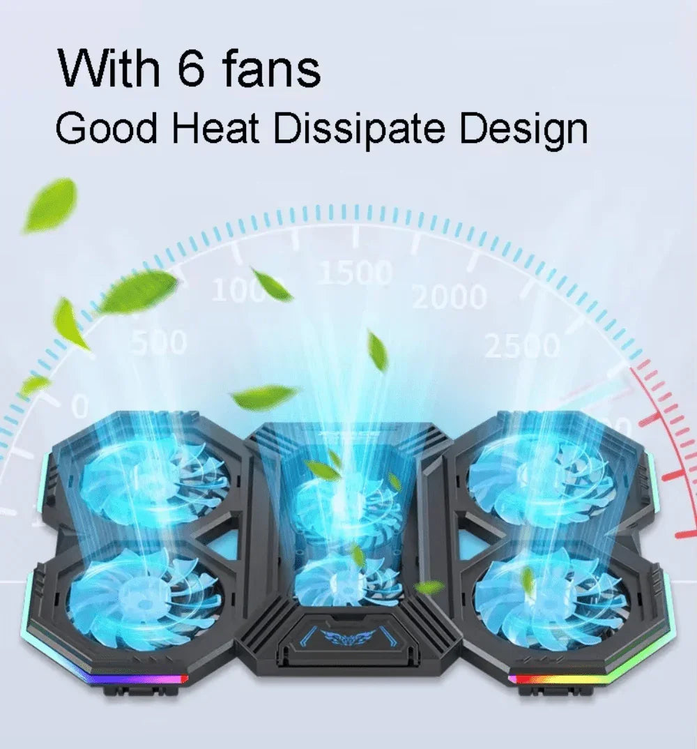 iDock Ergonomic 6 Fans Comfort Notebook Cooler RGB Gaming Laptop Cooler Laptop Cooling Pad with Phone Holder - iDock Laptopstand