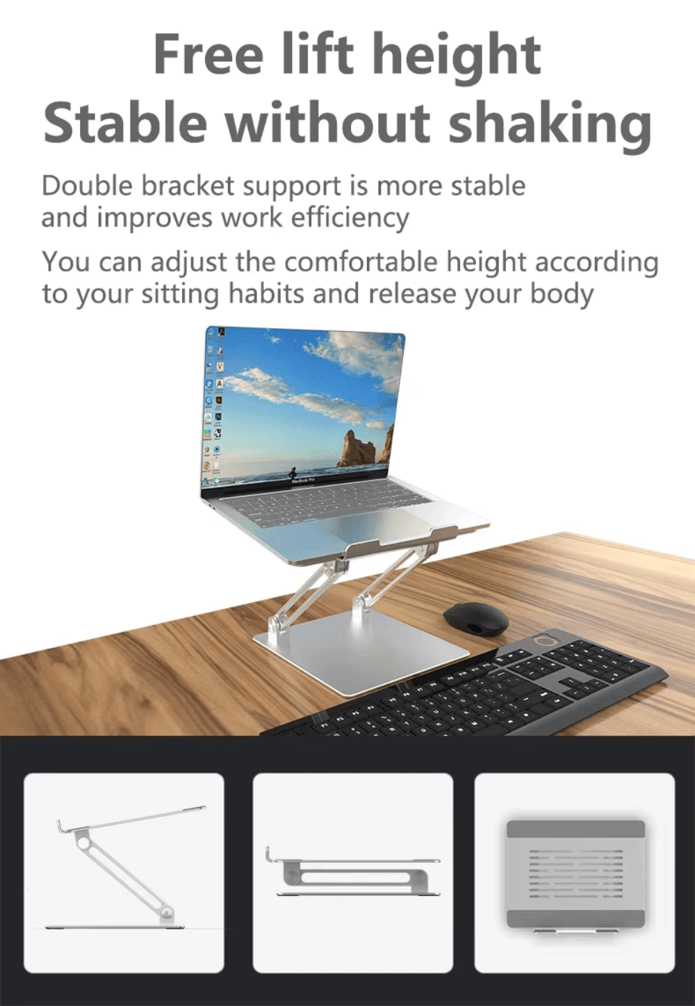 iDock Ergonomic Adjustable Aluminum Notebook Holder for Desk Compatible for 10 - 15.6 inch Laptop Stand - iDock Laptopstand