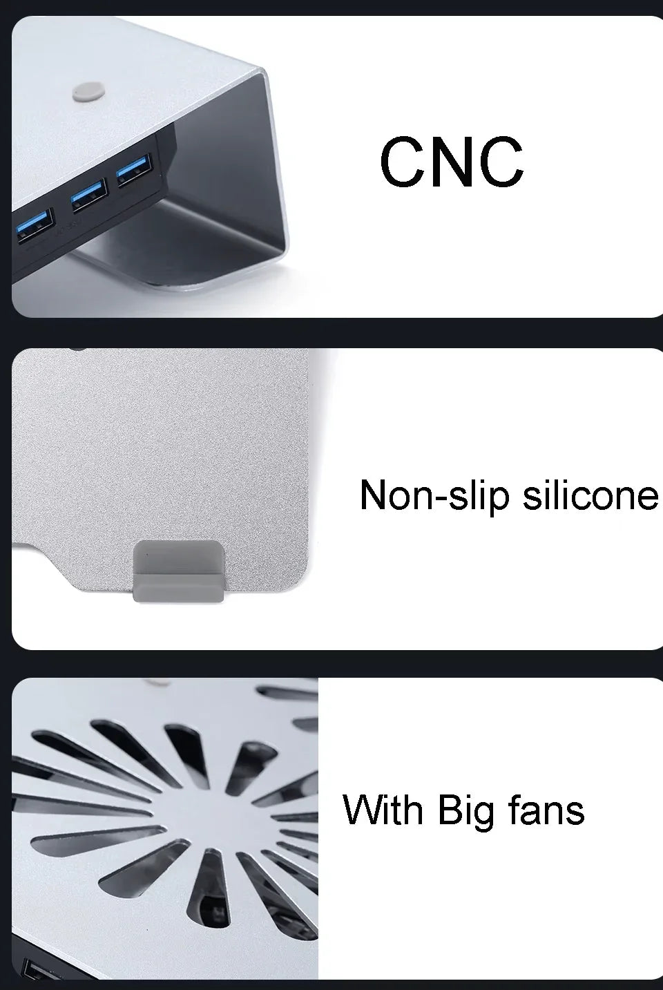 iDock Ergonomic Aluminum Alloy Gaming Laptop Cooler Laptop Cooling Pad with 2 Quiet Fans Support Up to 17.3 Inch Heavy Notebook - iDock Laptopstand