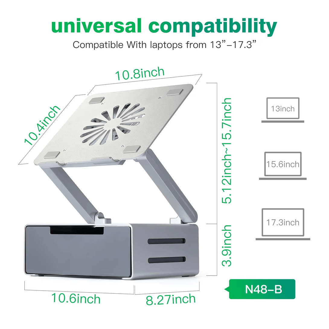 iDock Ergonomic Aluminum Notebook Stand with Fan and USB3.0 HUB Ventilated Laptop Cooler Laptop Stand with Drawer - iDock Laptopstand