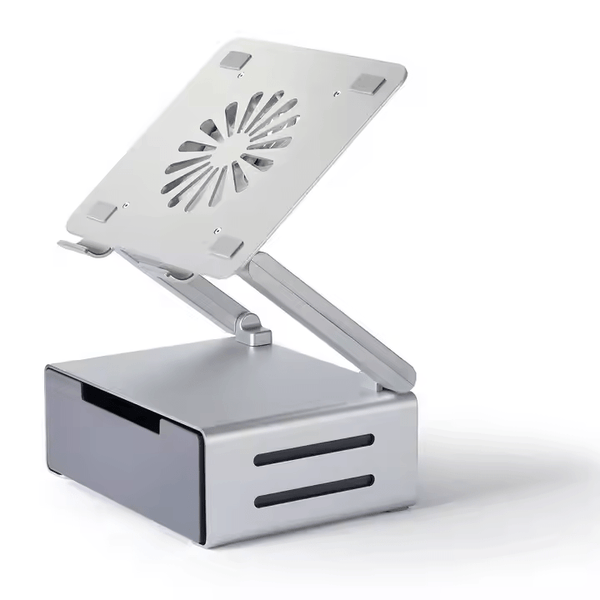 iDock Ergonomic Aluminum Notebook Stand with Fan and USB3.0 HUB Ventilated Laptop Cooler Laptop Stand with Drawer - iDock Laptopstand