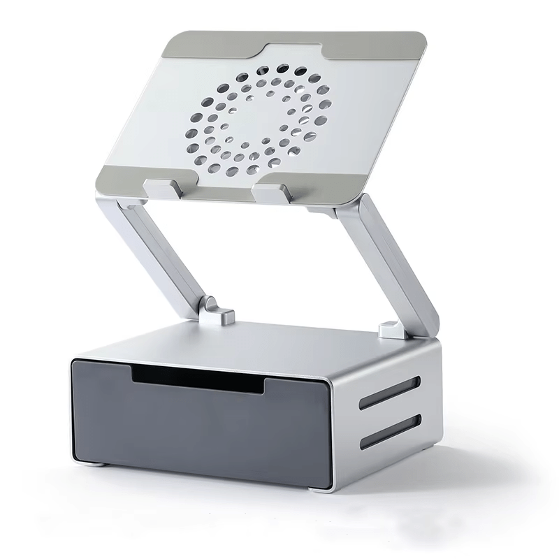 iDock Ergonomic Aluminum Notebook Stand with Fan and USB3.0 HUB Ventilated Laptop Cooler Laptop Stand with Drawer - iDock Laptopstand