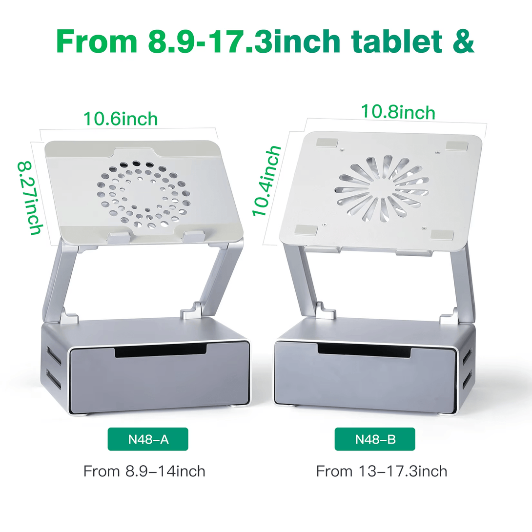 iDock Ergonomic Aluminum Notebook Stand with Fan and USB3.0 HUB Ventilated Laptop Cooler Laptop Stand with Drawer - iDock Laptopstand