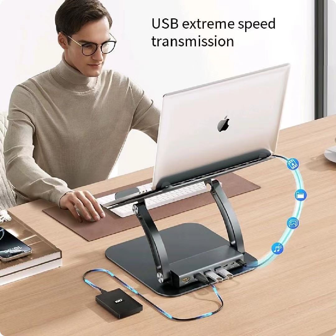 iDock Ergonomic Folding Adjustable Height Notebook Holder Laptop Stand with Docking Station - iDock Laptopstand