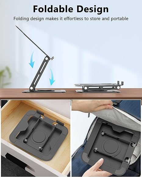iDock Ergonomic Folding Adjustable Metal Laptop Stand with 360 Rotating Base Compatible with 11 to 16 Inch Notebook - iDock Laptopstand