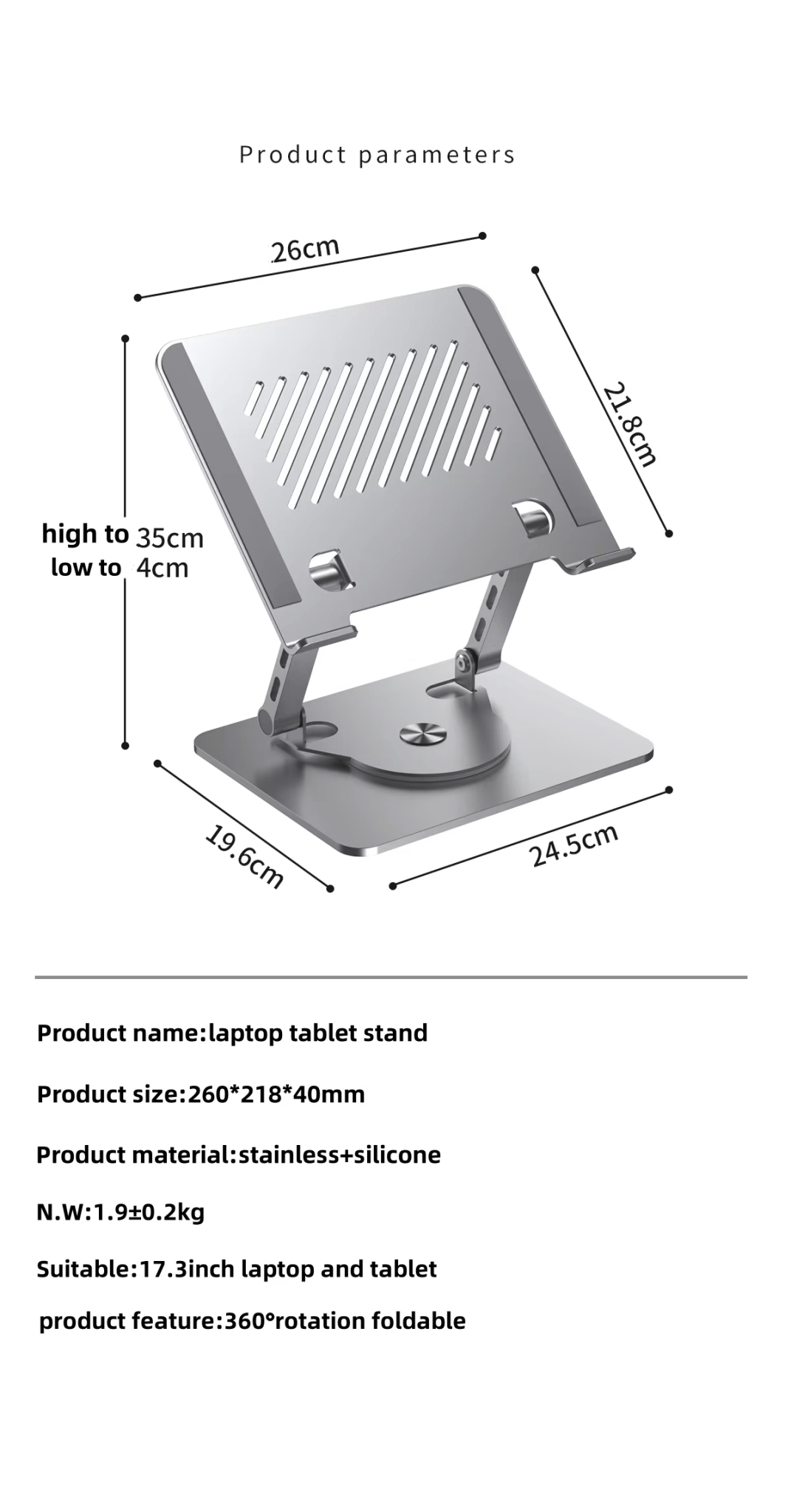 iDock Ergonomic Height Multi - Angle Adjustable Foldable Metal 360 Rotation Laptop Stand Holder - iDock Laptopstand