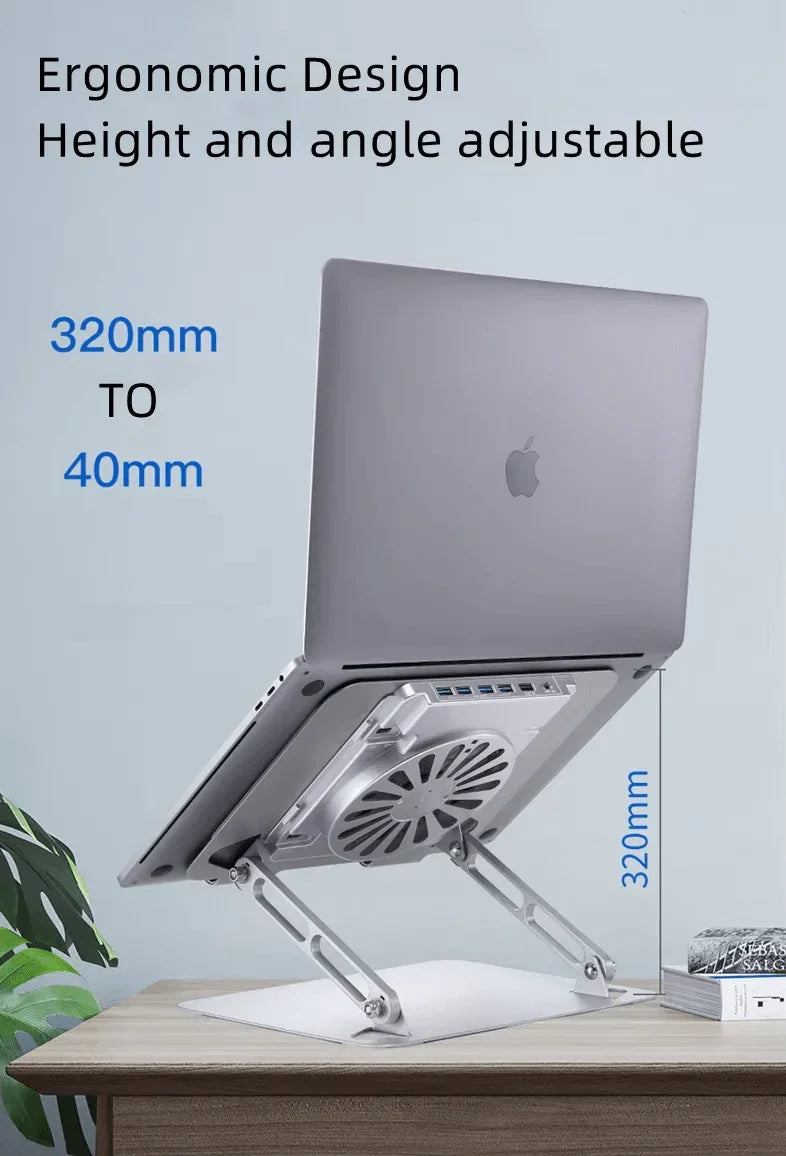 iDock Ergonomic Height Multi Angle Adjustable Foldable Metal Laptop Stand With Fan and USB HUB - iDock Laptopstand