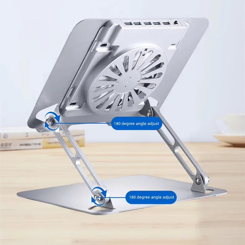 iDock Ergonomic Height Multi Angle Adjustable Foldable Metal Laptop Stand With Fan and USB HUB - iDock Laptopstand