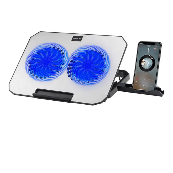 iDock Ergonomic Metal Height Adjustable Foldable 2 Fans 2 USB HUB Laptop Cooling Pad with Phone Stand - iDock Laptopstand
