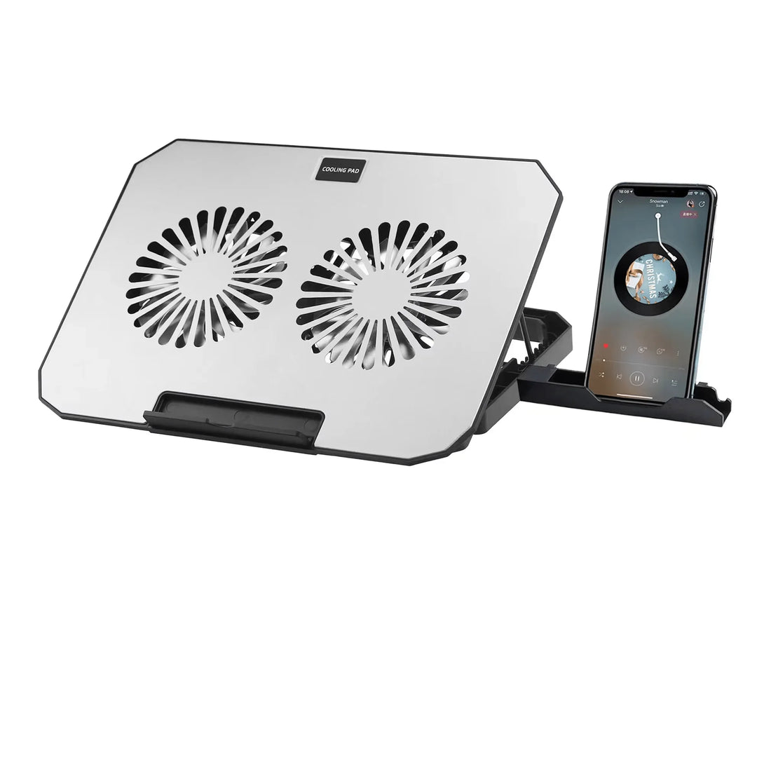 iDock Ergonomic Metal Height Adjustable Foldable 2 Fans 2 USB HUB Laptop Cooling Pad with Phone Stand - iDock Laptopstand