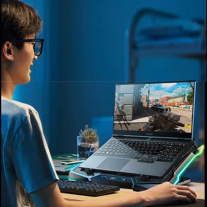 iDock Ergonomic Metal Height Adjustable Ten Core Air Cooled Laptop Cooling Pad with RGB Light - iDock Laptopstand