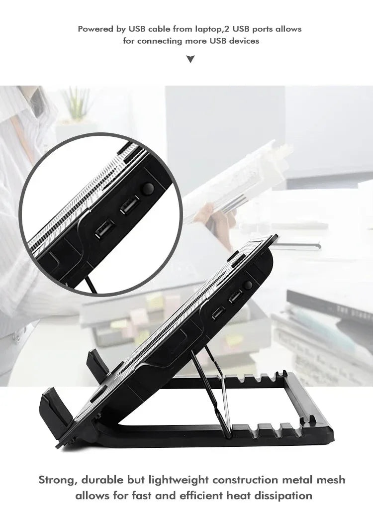 iDock Ergonomic Metal Mesh Plastic One 140mm LED Laptop Cooler for 15.6 Inch Laptop - iDock Laptopstand