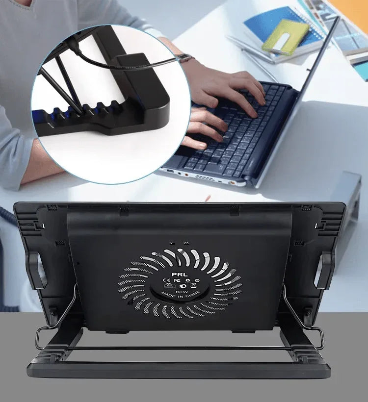 iDock Ergonomic Metal Mesh Plastic One 140mm LED Laptop Cooler for 15.6 Inch Laptop - iDock Laptopstand