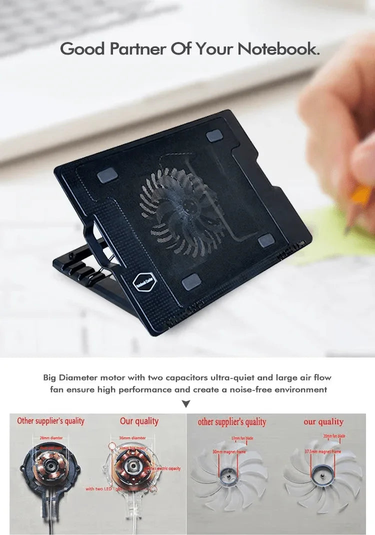 iDock Ergonomic Metal Mesh Plastic One 140mm LED Laptop Cooler for 15.6 Inch Laptop - iDock Laptopstand
