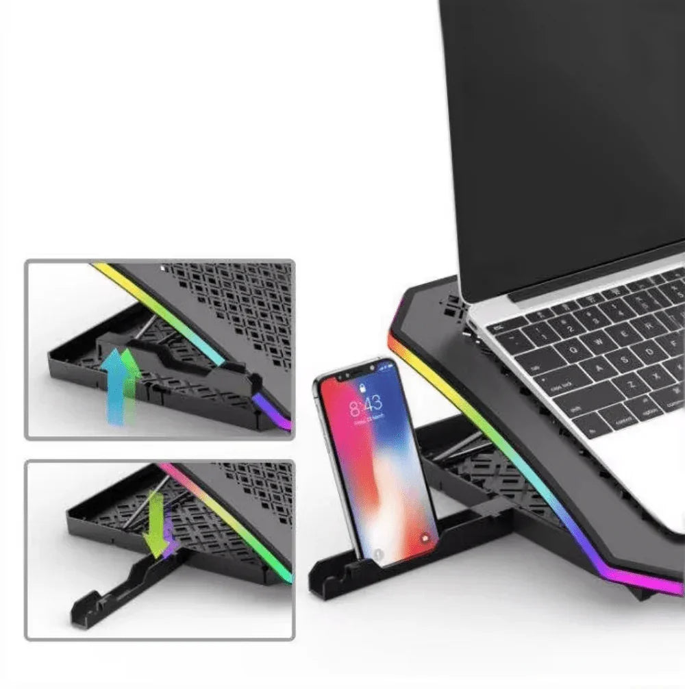 iDock Ergonomic Metal Panel Height Adjustable Cooler for 15.6 - 17 Inch Laptop with Fans and Touch Control RGB Laptop Cooling Pad - iDock Laptopstand