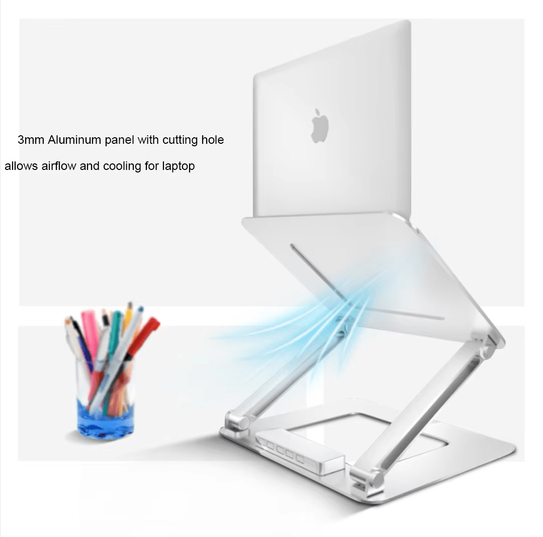 iDock Ergonomic Multi - Angle Height Adjustable Heat Vent Elevate Aluminium Folding Laptop Stand with 2.0 3.0 Type C USB - iDock Laptopstand