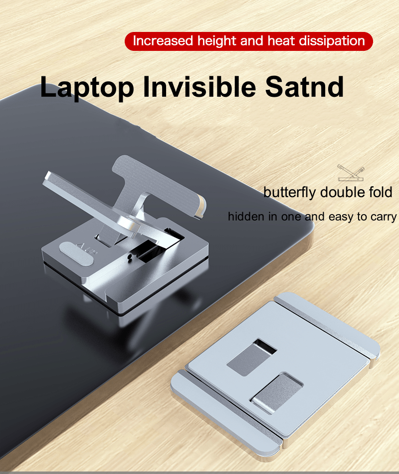 iDock Ergonomic Portable Butterfly Double Folding Notebook Holder Adjustable Angle and Height Aluminum Laptop Stand - iDock Laptopstand