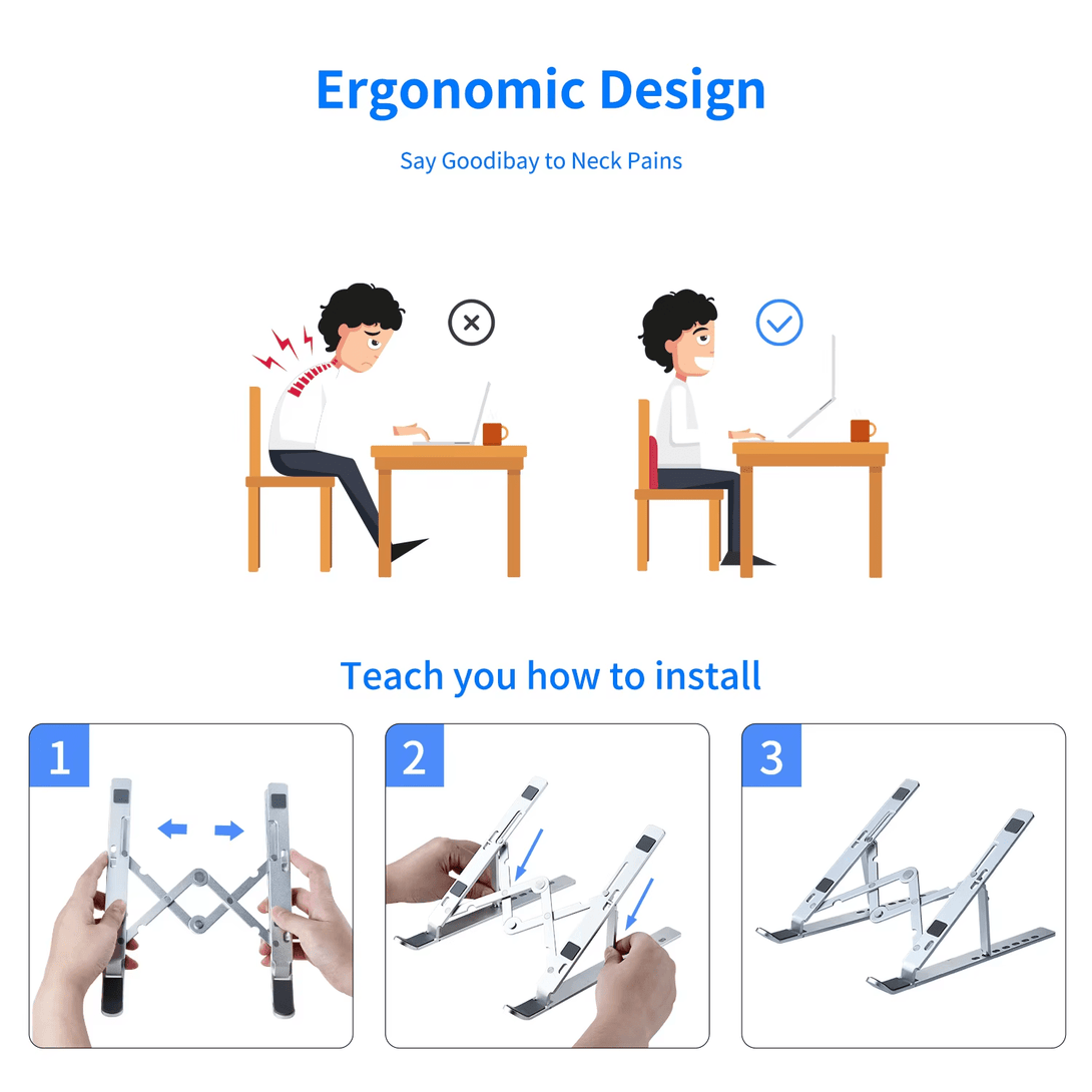 iDock Ergonomic Portable Foldable Height Adjustable Aluminum Desktop Laptop Stand - iDock Laptopstand
