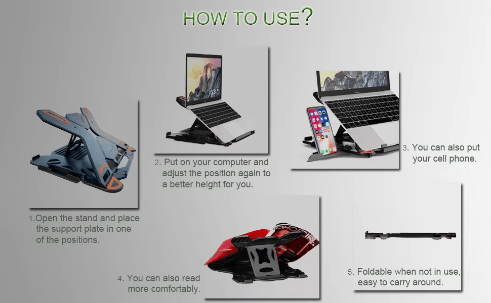 iDock Ergonomic Portable Foldable Multi - Angle Adjustable Laptop Riser Holder with Phone Stand Notebook Stand Compatible for 10 to 17 Inch Laptops - iDock Laptopstand
