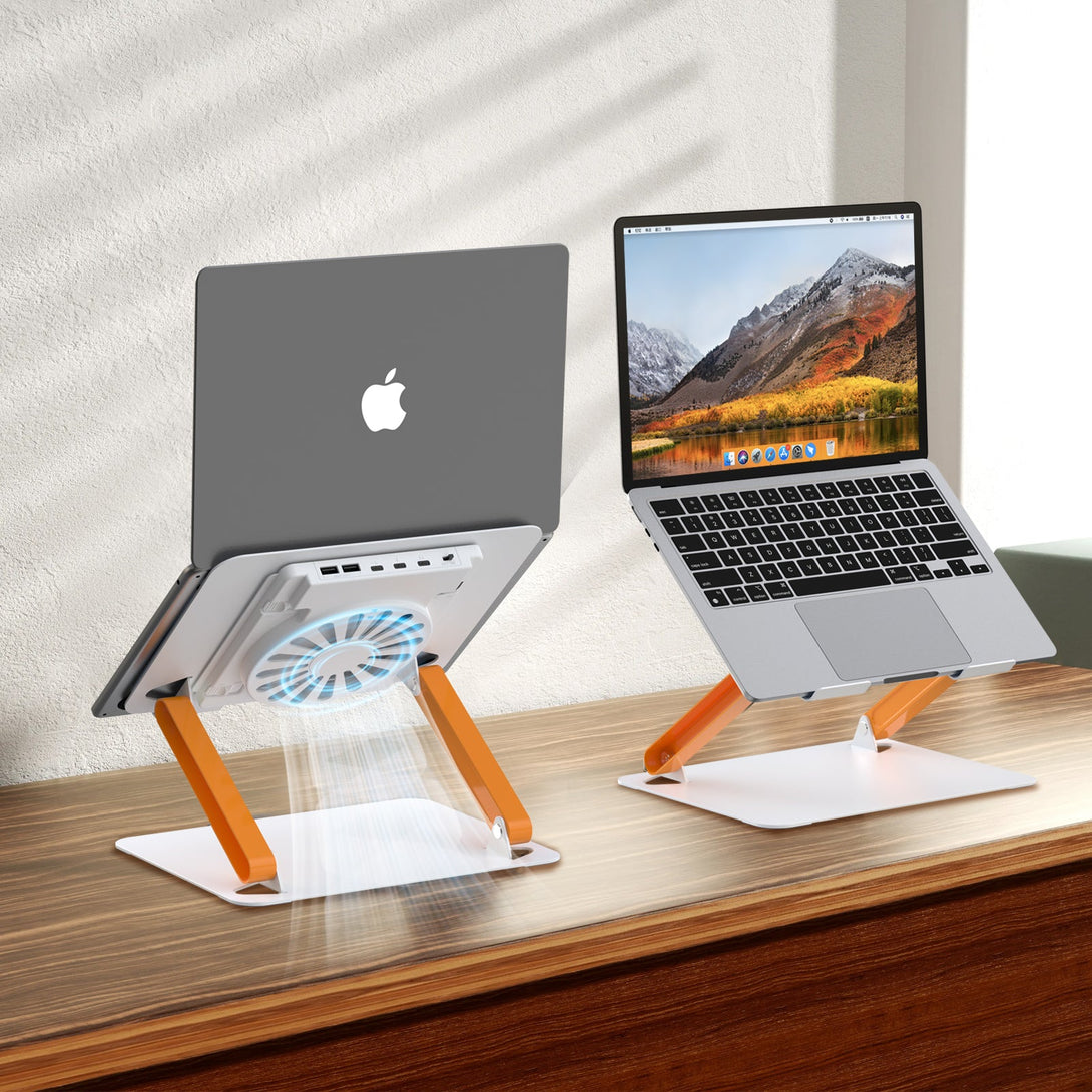 iDock Ergonomic Portable Folding Height Angle Adjustable Notebook Holder Metal Laptop Stand With Fan and USB HUB Optional - iDock Laptopstand