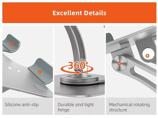 iDock Ergonomic Portable Folding Laptop Stand Height Angle Adjustable Aluminum Alloy 360 Degree Swivel Notebook Holder - iDock Laptopstand