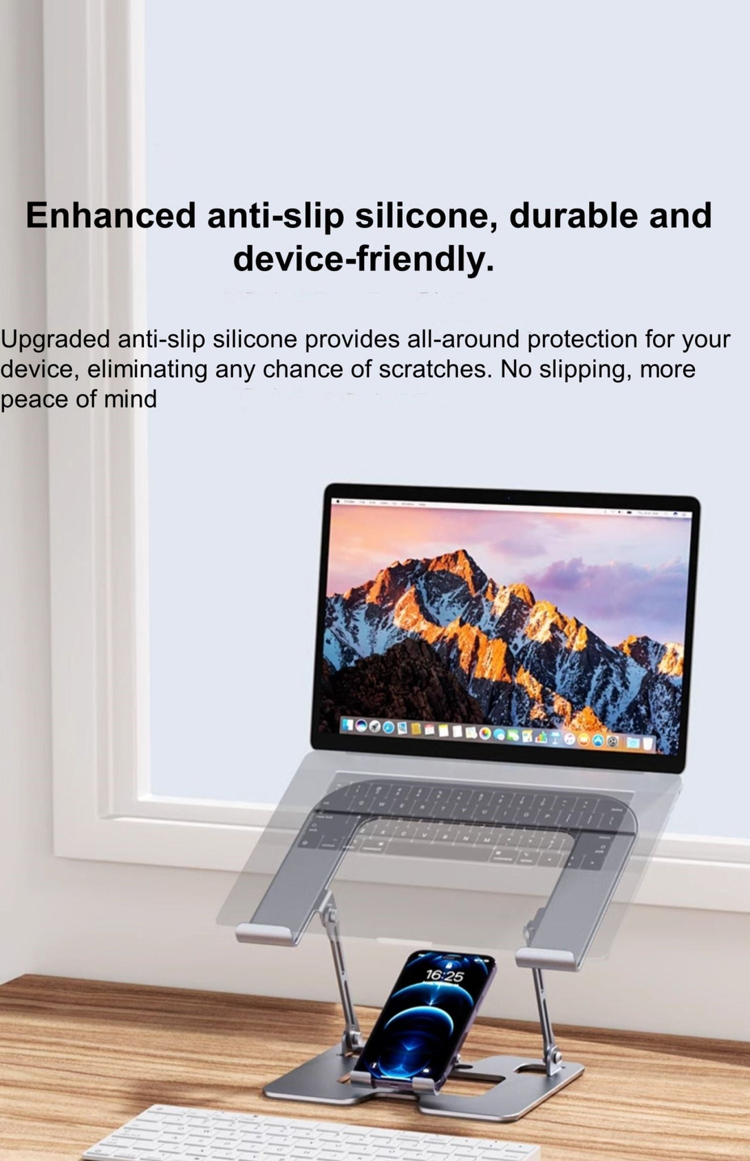 iDock Ergonomic Portable Folding Notebook Holder Adjustable Height Metal Laptop Stand with Phone Stand - iDock Laptopstand