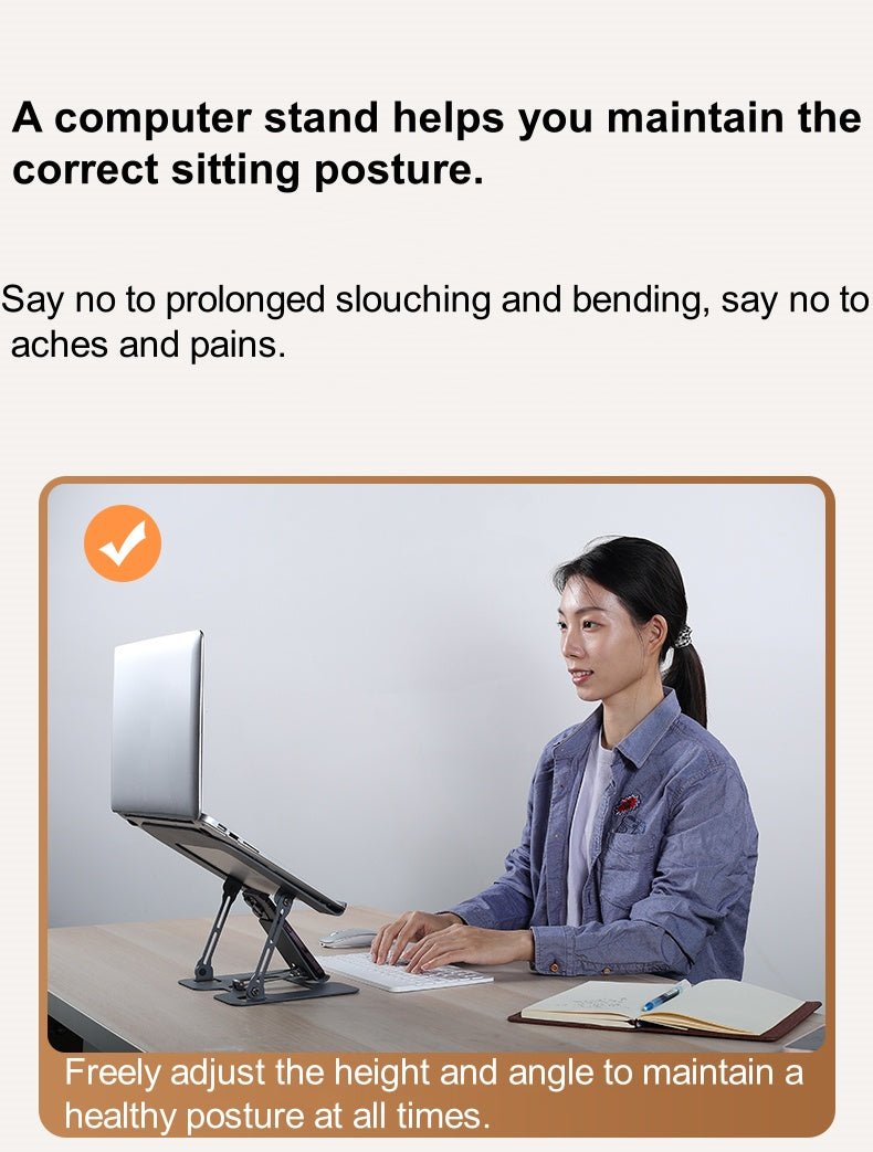 iDock Ergonomic Portable Folding Notebook Holder Adjustable Height Metal Laptop Stand with Phone Stand - iDock Laptopstand
