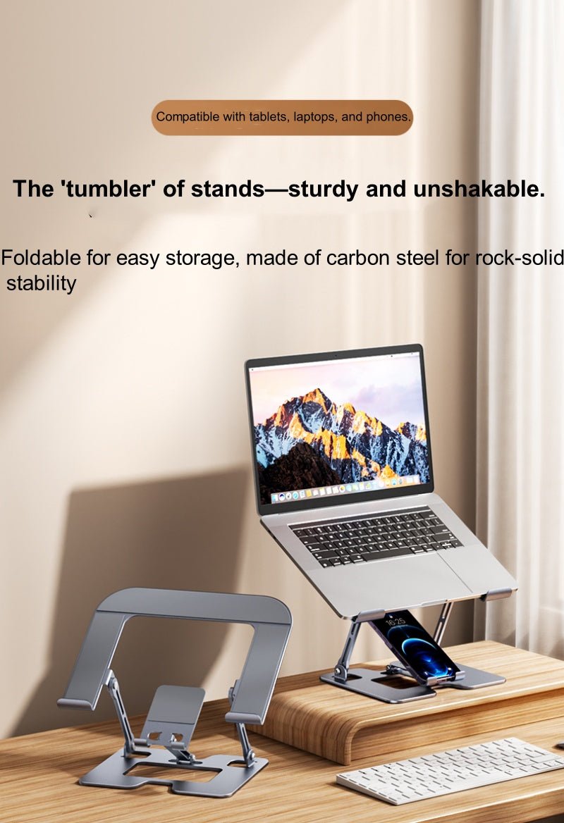 iDock Ergonomic Portable Folding Notebook Holder Adjustable Height Metal Laptop Stand with Phone Stand - iDock Laptopstand