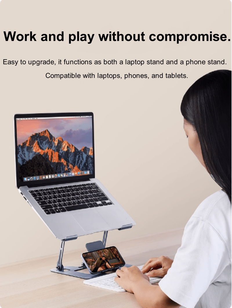 iDock Ergonomic Portable Folding Notebook Holder Adjustable Height Metal Laptop Stand with Phone Stand - iDock Laptopstand