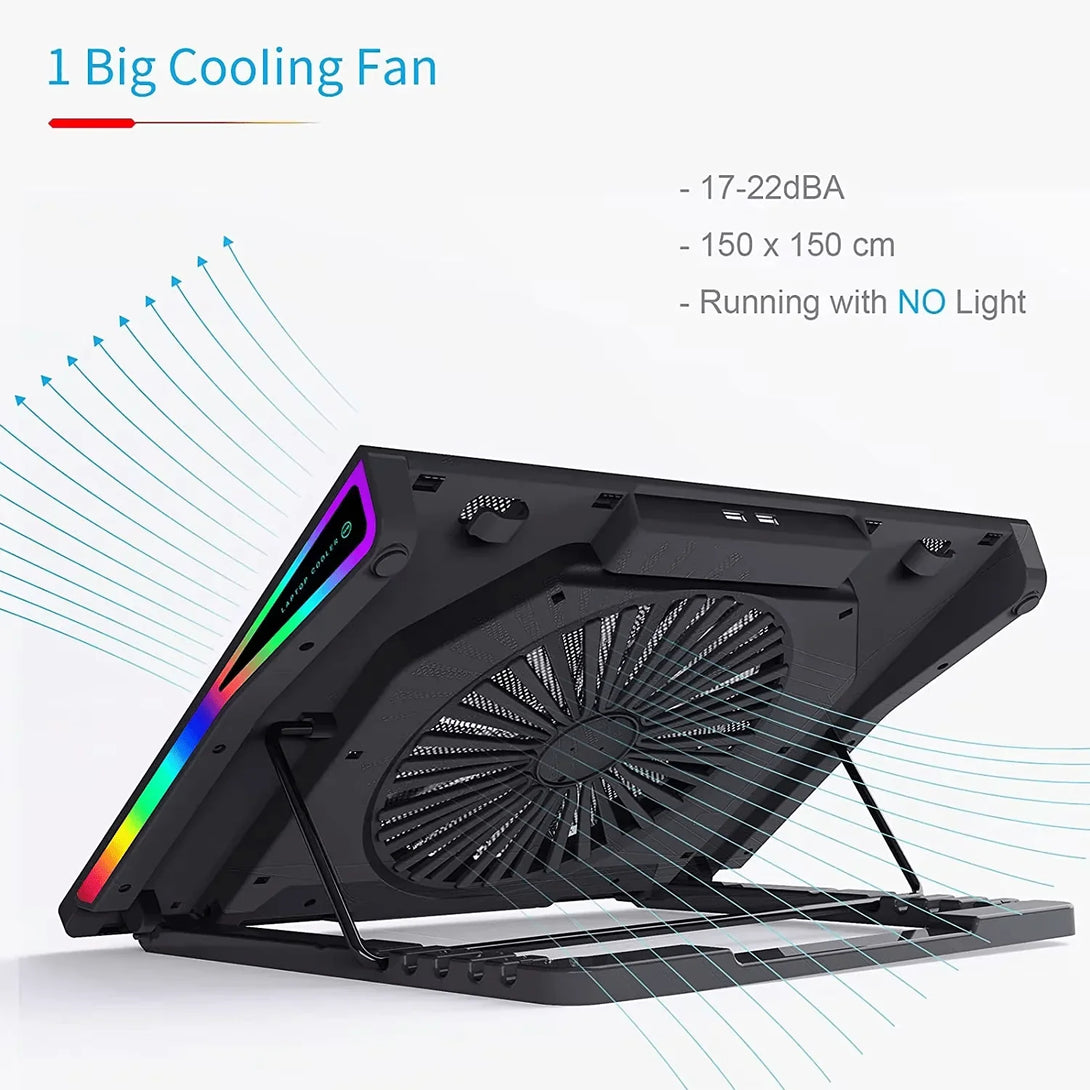 iDock Ergonomic RGB Laptop Cooling Pad for 17 - 20 Inch Notebook with One Fan Heavy Cooling Pad and Two USB Ports - iDock Laptopstand