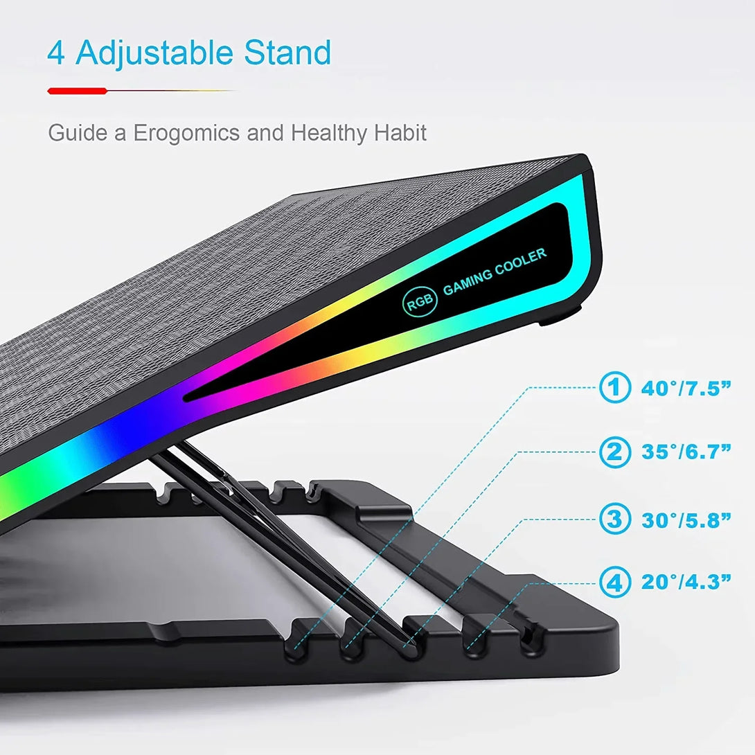 iDock Ergonomic RGB Laptop Cooling Pad for 17 - 20 Inch Notebook with One Fan Heavy Cooling Pad and Two USB Ports - iDock Laptopstand