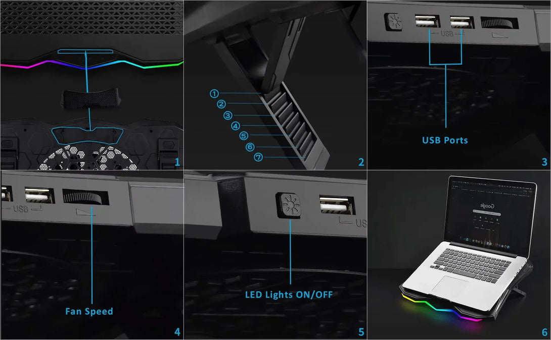 iDock Ergonomic Stable Gaming Laptop Cooler with RGB Height Adjustable with 2 USB HUB and Fan Laptop Cooling Pad - iDock Laptopstand