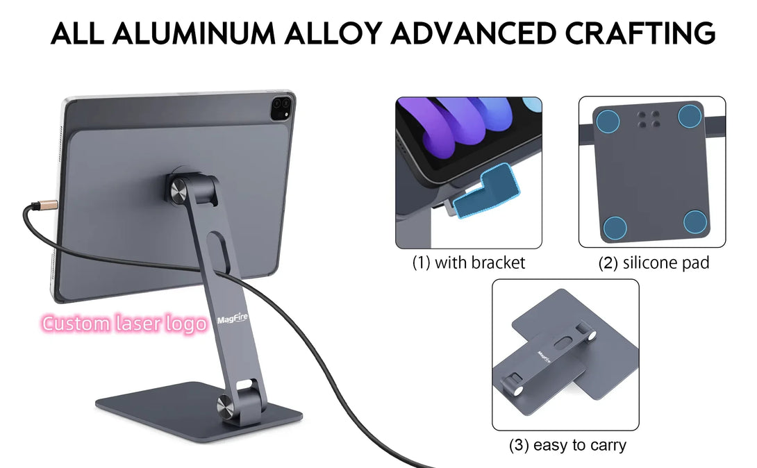 iDock Factory Custom Logo Box Foldable Strong Tablet Stand Magnetic Accessories Desk Holder for iPad Pro 2024 M4 Magnetic Stand - iDock Laptopstand