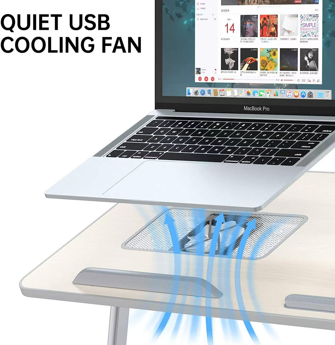 iDock Folding Multi - angle Adjustable Foldable Portable MDF Wood Home Office Bed Computer Laptop Lap Tray Desk Table with Fan - iDock Laptopstand