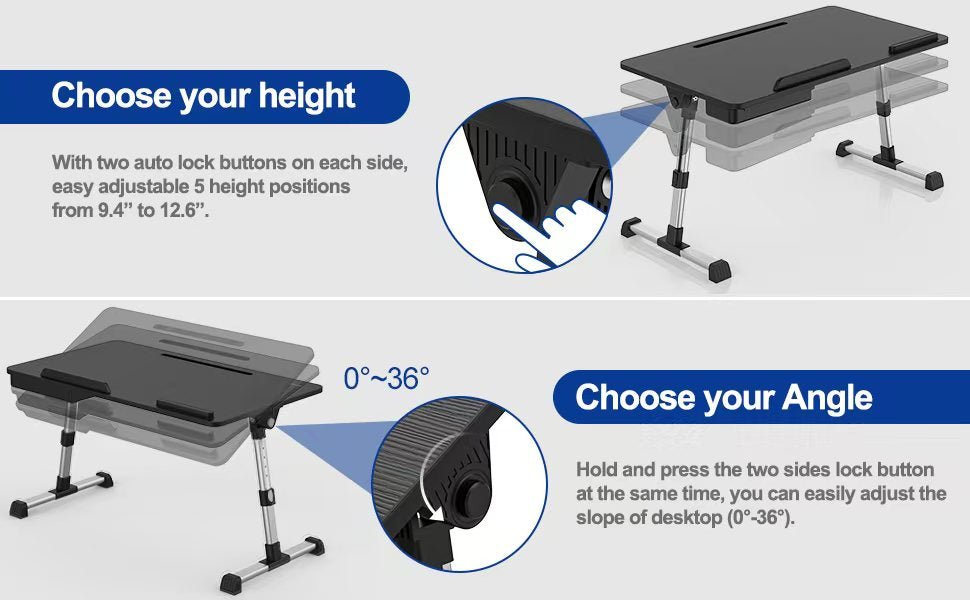 iDock Folding Multi - angle Adjustable Foldable Portable MDF Wood Home Office Bed Computer Laptop Lap Tray Desk Table with Fan - iDock Laptopstand