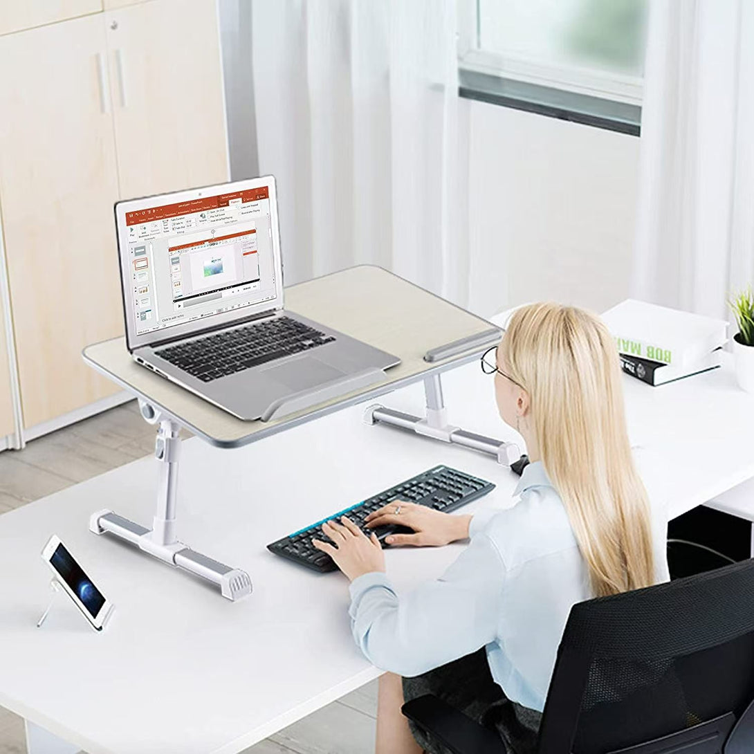 iDock Folding Multi - angle Adjustable Foldable Portable MDF Wood Home Office Bed Computer Laptop Lap Tray Desk Table with Fan - iDock Laptopstand