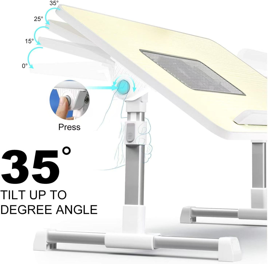 iDock Folding Multi - angle Adjustable Foldable Portable MDF Wood Home Office Bed Computer Laptop Lap Tray Desk Table with Fan - iDock Laptopstand