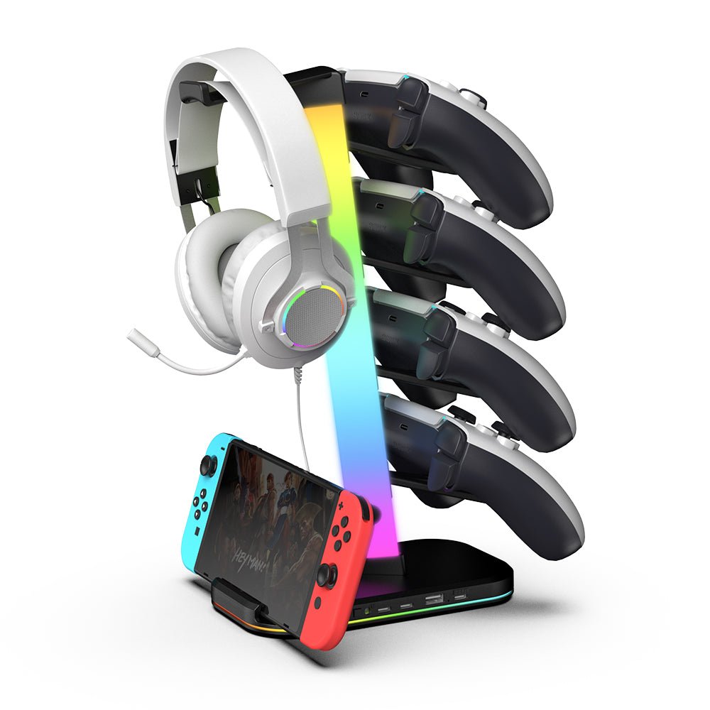 iDock Gaming Controller Holder RGB Headphones Stand 10 Light Modes with 1* USB Data Transmission Ports and 2*Type - C Charging Port - iDock Laptopstand
