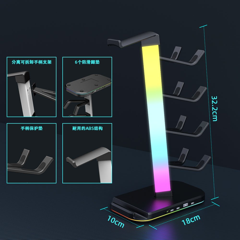 iDock Gaming Controller Holder RGB Headphones Stand 10 Light Modes with 1* USB Data Transmission Ports and 2*Type - C Charging Port - iDock Laptopstand