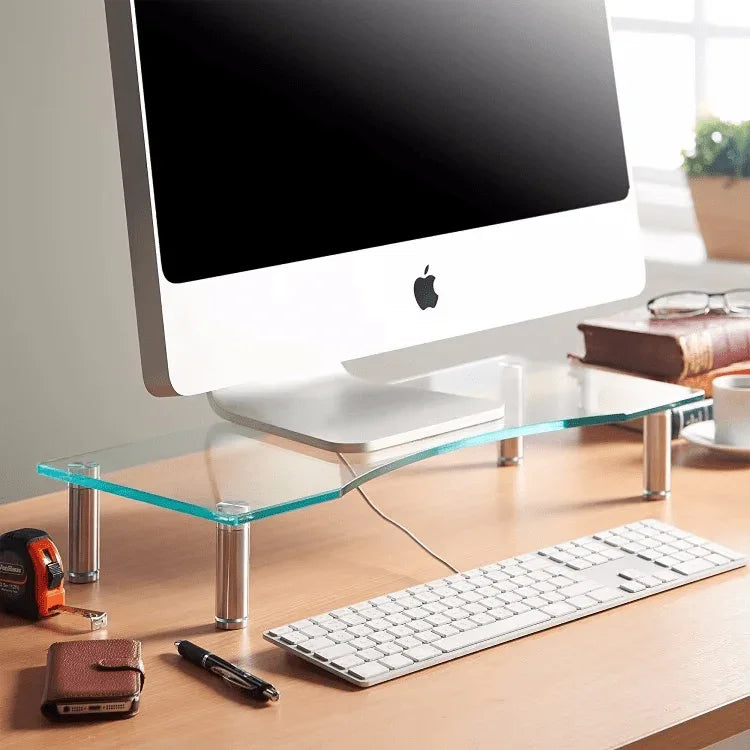 iDock Glass Monitor Stand Adjustable Height Multiple Screen Riser for PC Monitors Computers and Laptops - iDock Laptopstand