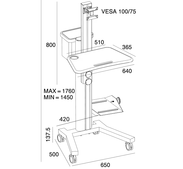 iDock Height Adjustable Computer Standing Desk Table Workstation Computer Mobile Cart - iDock Laptopstand