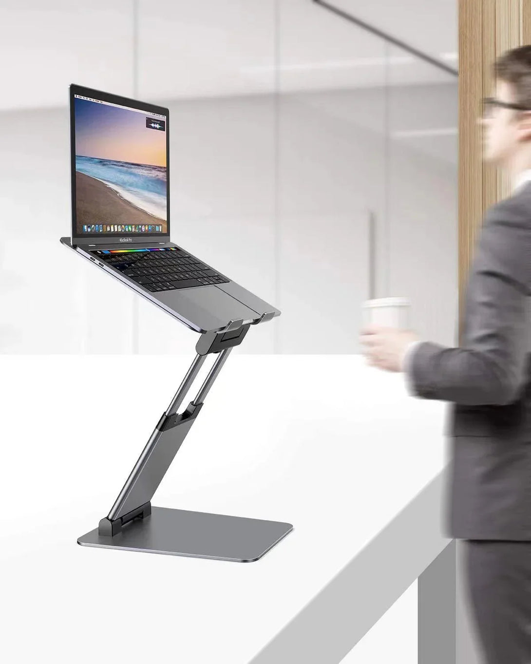 iDock Height Angle Adjustable Ergonomic Sit to Stand Laptop Holder Convertor Aluminum Laptop Stand - iDock Laptopstand
