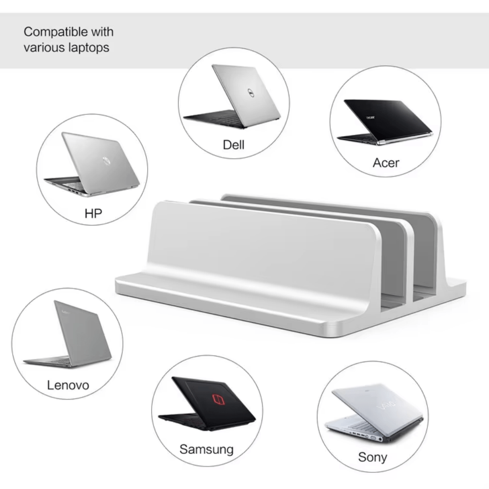 iDock High Quality Aluminum Width Adjustable Black Double Vertical Laptop Stand - iDock Laptopstand